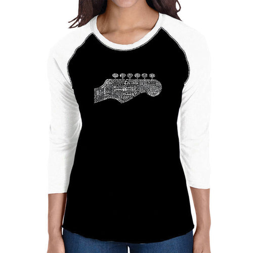 Guitar Head - Women's Raglan Baseball Word Art T-Shirt