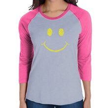 Load image into Gallery viewer, Be Happy Smiley Face  - Women&#39;s Raglan Word Art T-Shirt
