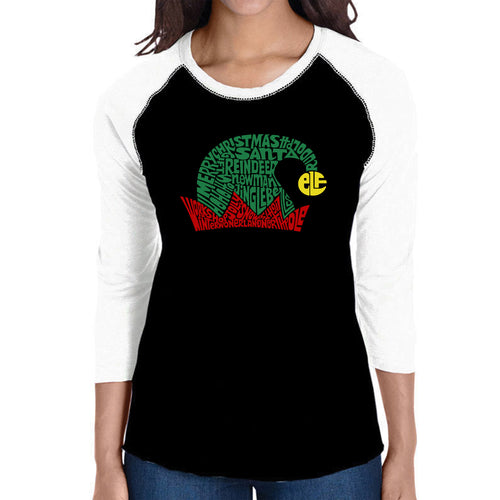 Christmas Elf Hat - Women's Raglan Word Art T-Shirt