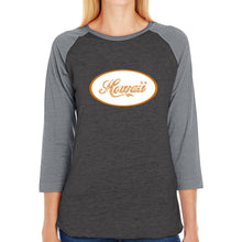 Load image into Gallery viewer, HAWAIIAN ISLAND NAMES &amp; IMAGERY - Women&#39;s Raglan Baseball Word Art T-Shirt
