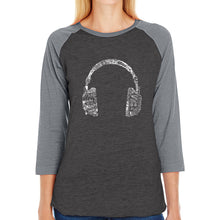 Load image into Gallery viewer, Music in Different Languages Headphones - Women&#39;s Raglan Baseball Word Art T-Shirt