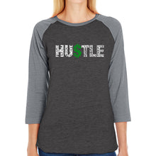 Load image into Gallery viewer, Hustle  - Women&#39;s Raglan Baseball Word Art T-Shirt