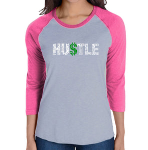 Hustle  - Women's Raglan Baseball Word Art T-Shirt