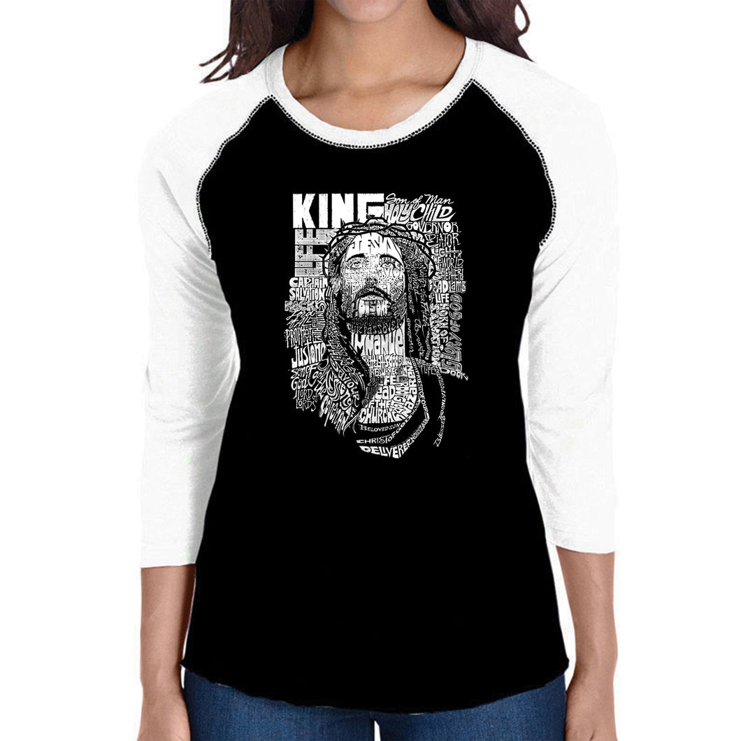 JESUS - Women's Raglan Baseball Word Art T-Shirt