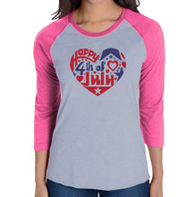 Load image into Gallery viewer, Women&#39;s Raglan Word Art T-shirt - July 4th Heart