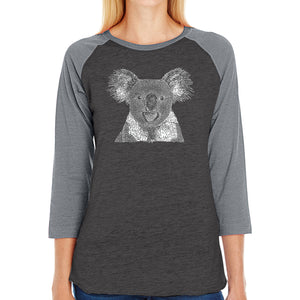 Koala - Women's Raglan Baseball Word Art T-Shirt