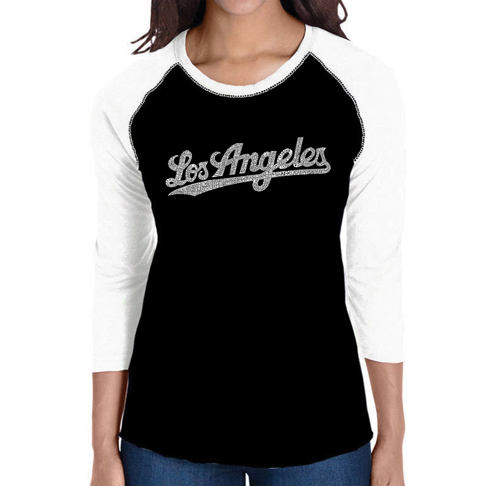 Women's Los Angeles Dodgers Rhinestone baseball V-neck long sleeve t- shirt tee