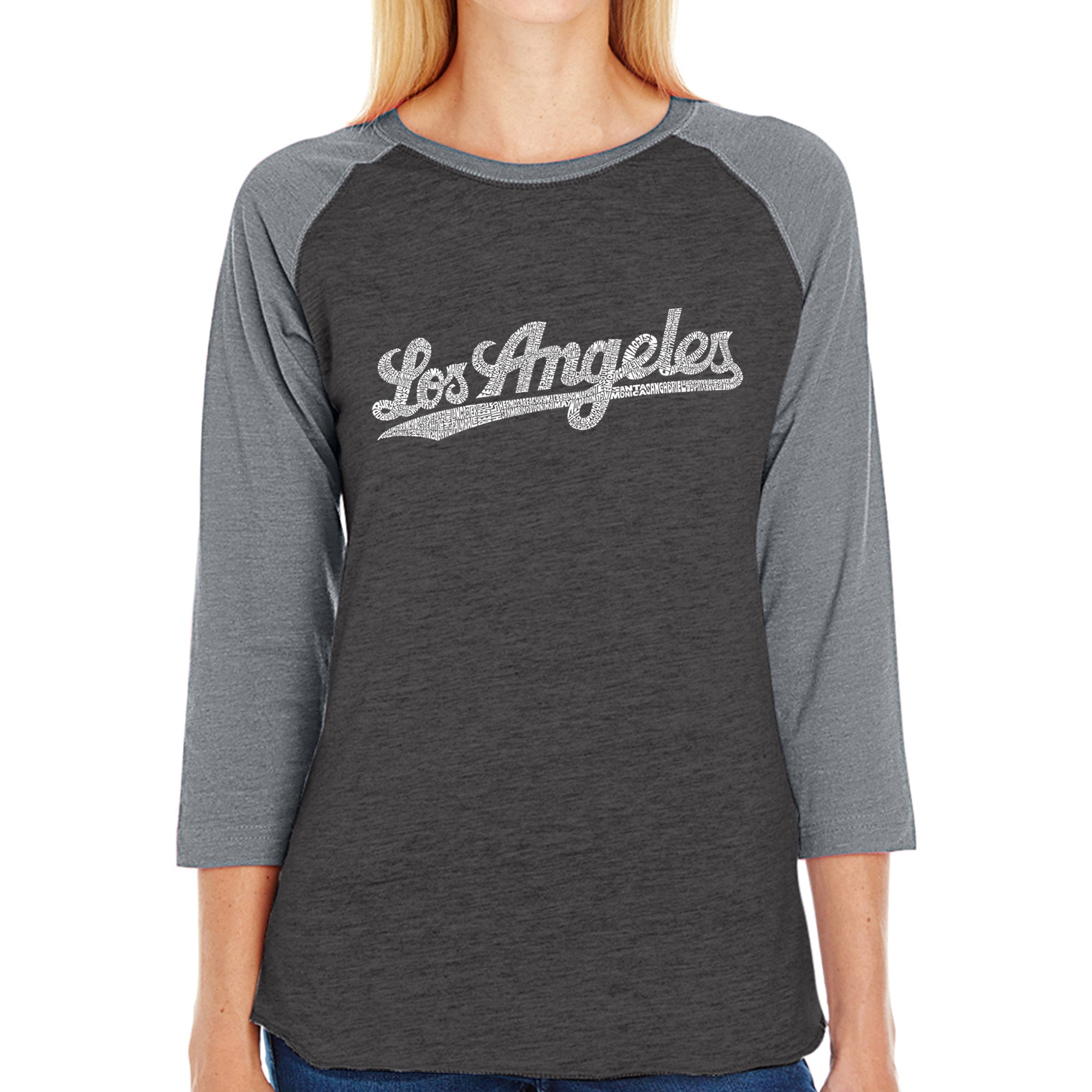 Women's Los Angeles Dodgers Rhinestone baseball V-neck long sleeve t- shirt tee