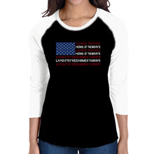 Load image into Gallery viewer, Land of the Free American Flag  - Women&#39;s Raglan Word Art T-Shirt