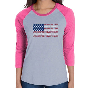 Land of the Free American Flag  - Women's Raglan Word Art T-Shirt