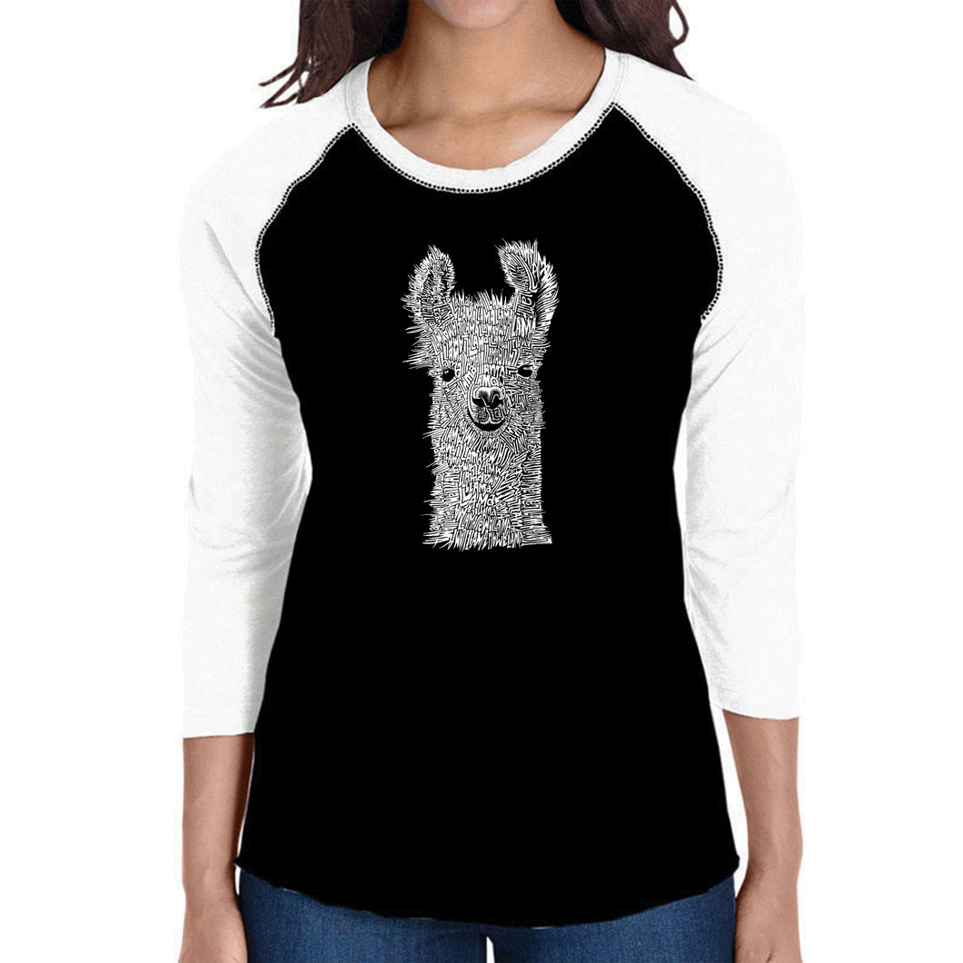 Llama - Women's Raglan Baseball Word Art T-Shirt