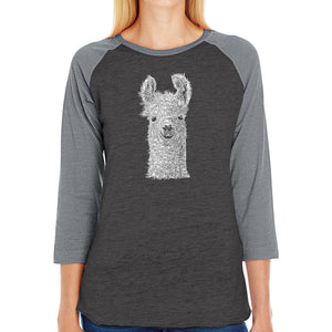 Llama - Women's Raglan Baseball Word Art T-Shirt