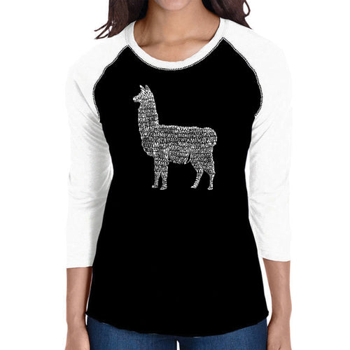 Llama Mama  - Women's Raglan Word Art T-Shirt