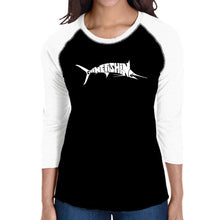 Load image into Gallery viewer, Marlin Gone Fishing - Women&#39;s Raglan Baseball Word Art T-Shirt