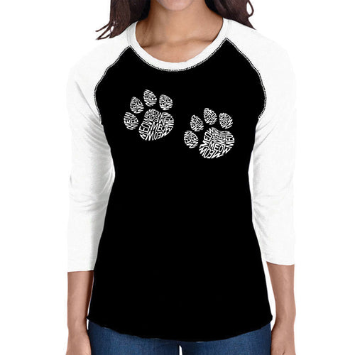 Meow Cat Prints - Women's Raglan Baseball Word Art T-Shirt