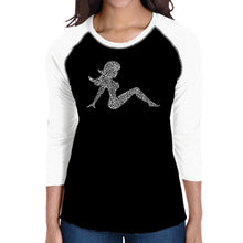 Load image into Gallery viewer, Mudflap Girl Keep on Truckin - Women&#39;s Raglan Baseball Word Art T-Shirt