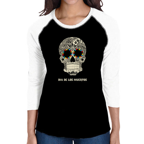 Dia De Los Muertos - Women's Raglan Baseball Word Art T-Shirt