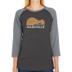 Nashville Guitar - Women's Raglan Word Art T-Shirt
