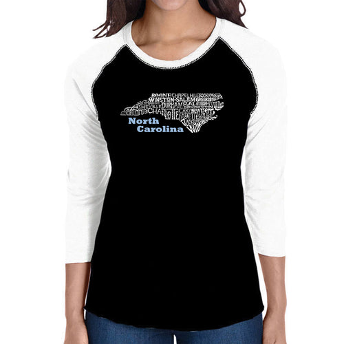 North Carolina - Women's Raglan Baseball Word Art T-Shirt