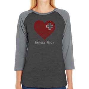 Nurses Rock - Women's Raglan Baseball Word Art T-Shirt
