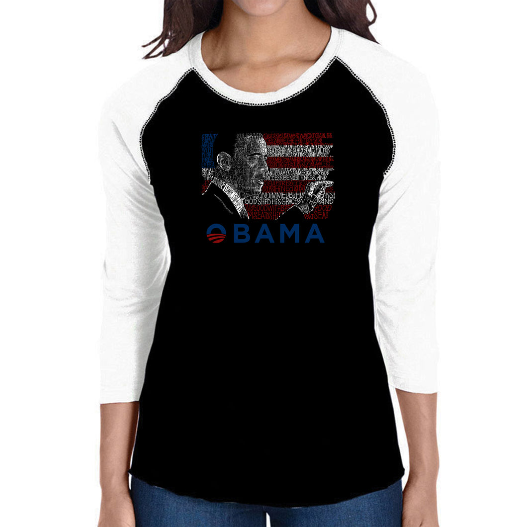 OBAMA AMERICA THE BEAUTIFUL - Women's Raglan Baseball Word Art T-Shirt