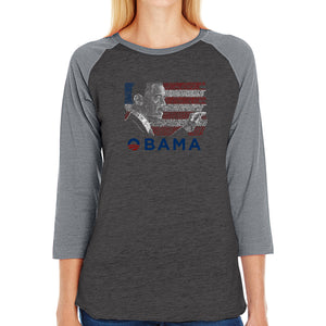 OBAMA AMERICA THE BEAUTIFUL - Women's Raglan Baseball Word Art T-Shirt