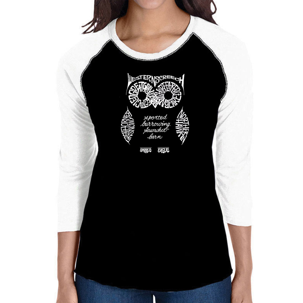 Owl - Women's Raglan Baseball Word Art T-Shirt