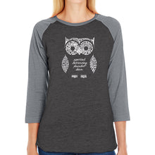 Load image into Gallery viewer, Owl - Women&#39;s Raglan Baseball Word Art T-Shirt