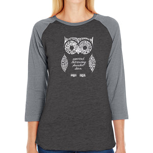 Owl - Women's Raglan Baseball Word Art T-Shirt