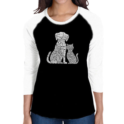 Dogs and Cats  - Women's Raglan Baseball Word Art T-Shirt