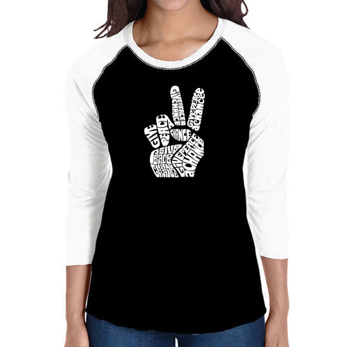 PEACE FINGERS - Women's Raglan Baseball Word Art T-Shirt