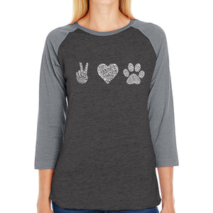 Peace Love Dogs  - Women's Raglan Word Art T-Shirt