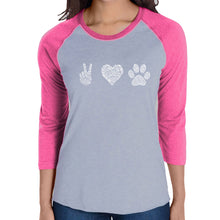 Load image into Gallery viewer, Peace Love Dogs  - Women&#39;s Raglan Word Art T-Shirt