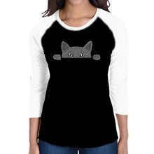 Load image into Gallery viewer, Peeking Cat - Women&#39;s Raglan Baseball Word Art T-Shirt