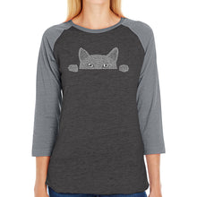 Load image into Gallery viewer, Peeking Cat - Women&#39;s Raglan Baseball Word Art T-Shirt