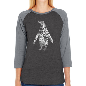 Penguin - Women's Raglan Baseball Word Art T-Shirt