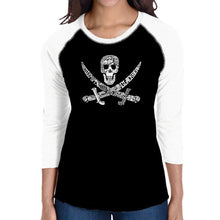 Load image into Gallery viewer, PIRATE CAPTAINS, SHIPS AND IMAGERY - Women&#39;s Raglan Baseball Word Art T-Shirt
