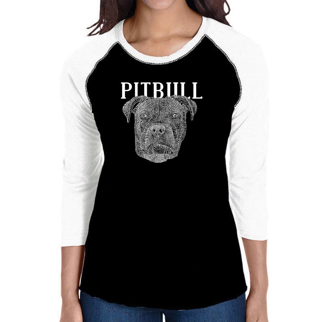Pitbull Face - Women's Raglan Baseball Word Art T-Shirt