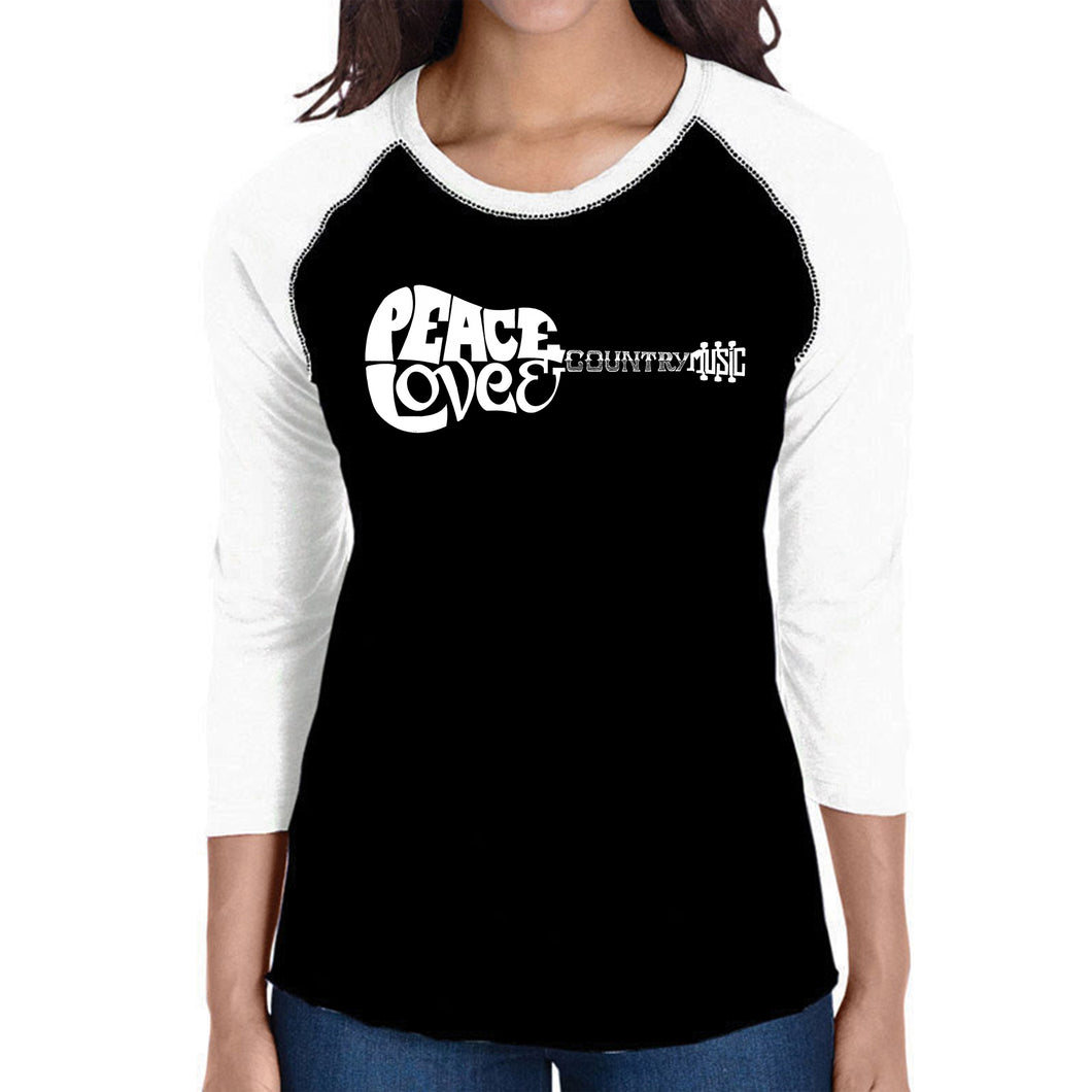 Peace Love Country  - Women's Raglan Word Art T-Shirt