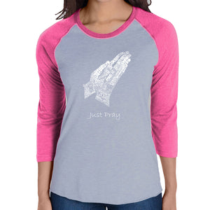 Prayer Hands - Women's Raglan Baseball Word Art T-Shirt