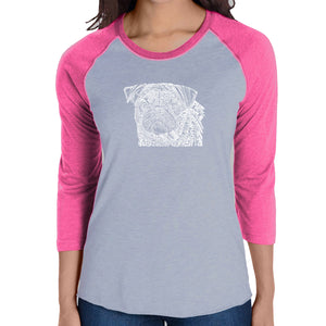 Pug Face - Women's Raglan Baseball Word Art T-Shirt