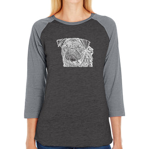 Pug Face - Women's Raglan Baseball Word Art T-Shirt