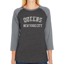 Load image into Gallery viewer, POPULAR NEIGHBORHOODS IN QUEENS, NY - Women&#39;s Raglan Baseball Word Art T-Shirt