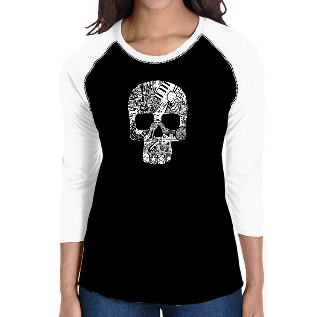 Rock n Roll Skull - Women's Raglan Word Art T-Shirt