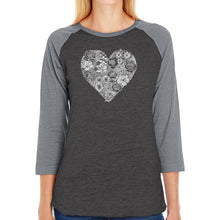 Load image into Gallery viewer, Heart Flowers  - Women&#39;s Raglan Word Art T-Shirt