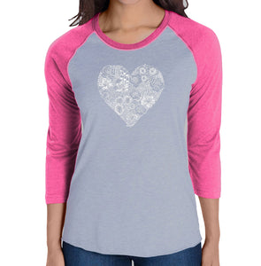 Heart Flowers  - Women's Raglan Word Art T-Shirt