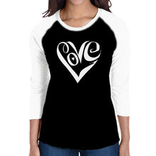 Load image into Gallery viewer, Script Love Heart  - Women&#39;s Raglan Baseball Word Art T-Shirt