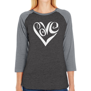 Script Love Heart  - Women's Raglan Baseball Word Art T-Shirt