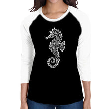 Load image into Gallery viewer, Types of Seahorse - Women&#39;s Raglan Baseball Word Art T-Shirt