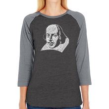 Load image into Gallery viewer, THE TITLES OF ALL OF WILLIAM SHAKESPEARE&#39;S COMEDIES &amp; TRAGEDIES - Women&#39;s Raglan Baseball Word Art T-Shirt